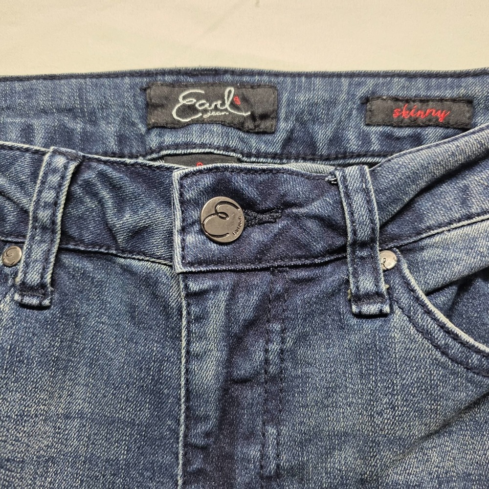 Earl Jeans Embroidered Black Floral Design Dark Denim Skinny Ankle Womens Size 8 - Picture 3 of 13